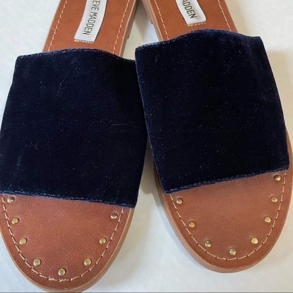 STEVE Madden mishelle navy blue velvet slides/ sandals with stud detail size 9m - Picture 5 of 7